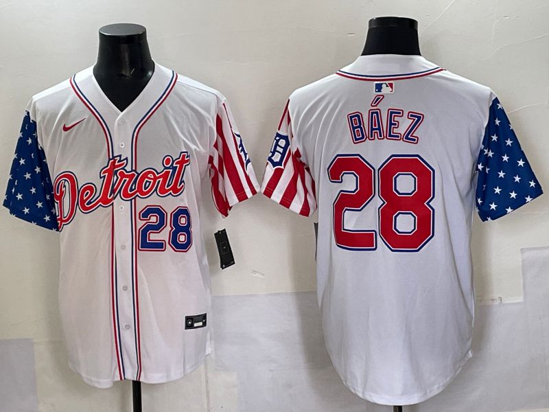 Men Detroit Tigers #28 Baez White National Flags 2025 Nike MLB Jersey style 6->detroit tigers->MLB Jersey